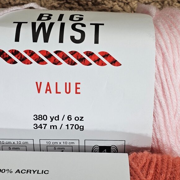 Lot of 3 Big Twist Value Yarn 380 Yds Each Baby Pink Dark Coral Med Rose Acrylic - Picture 2 of 5